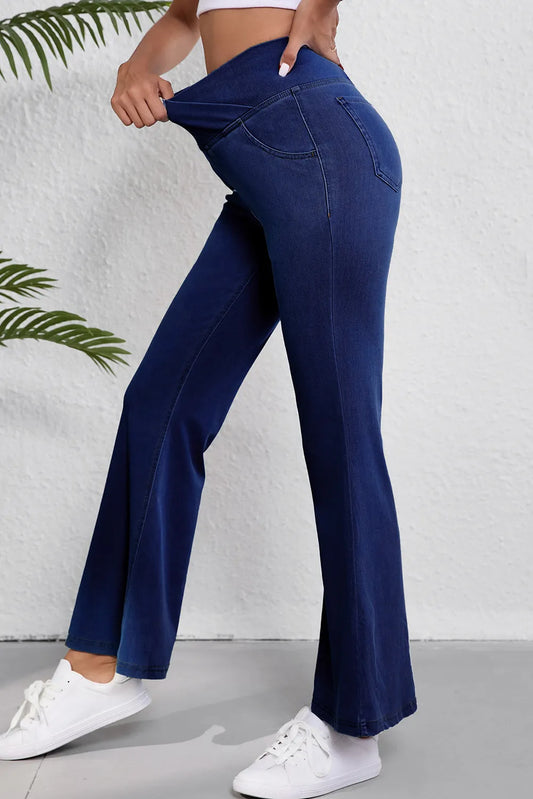 Asymmetric Waist Flare Jeans - Mindrella