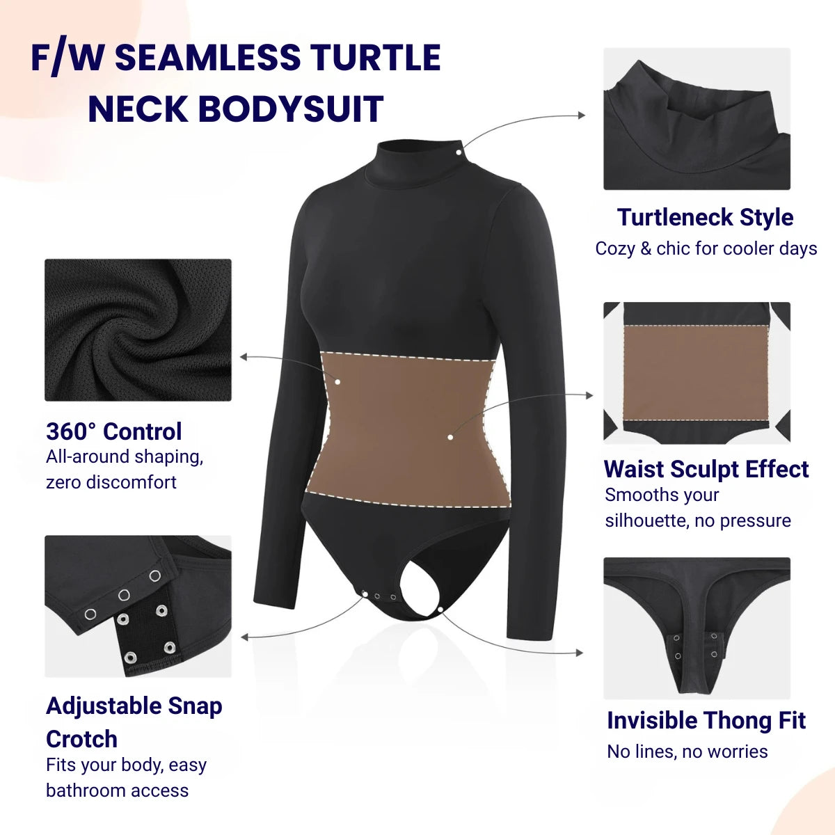 Turtleneck Long-Sleeve Shaping Bodysuit - Mindrella