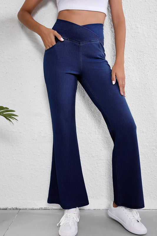 Asymmetric Waist Flare Jeans - Mindrella