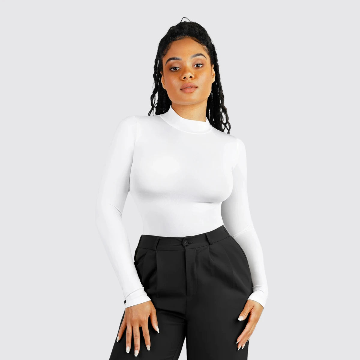Turtleneck Long-Sleeve Shaping Bodysuit - Mindrella