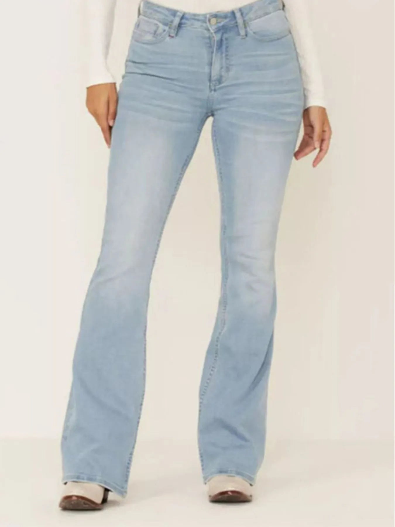 Full Size Wash Flare Jeans with Pockets Plus Size - Mindrella