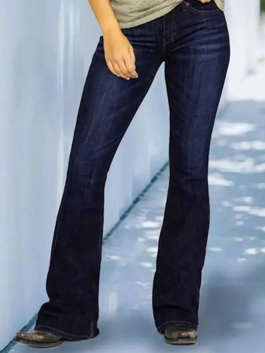 Full Size Wash Flare Jeans with Pockets Plus Size - Mindrella
