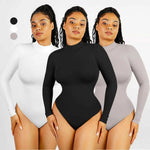 Turtleneck Long-Sleeve Shaping Bodysuit - Vignette | Mindrella