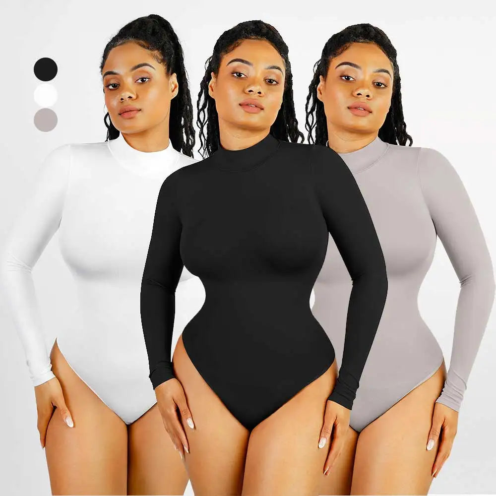 Turtleneck Long-Sleeve Shaping Bodysuit - Mindrella
